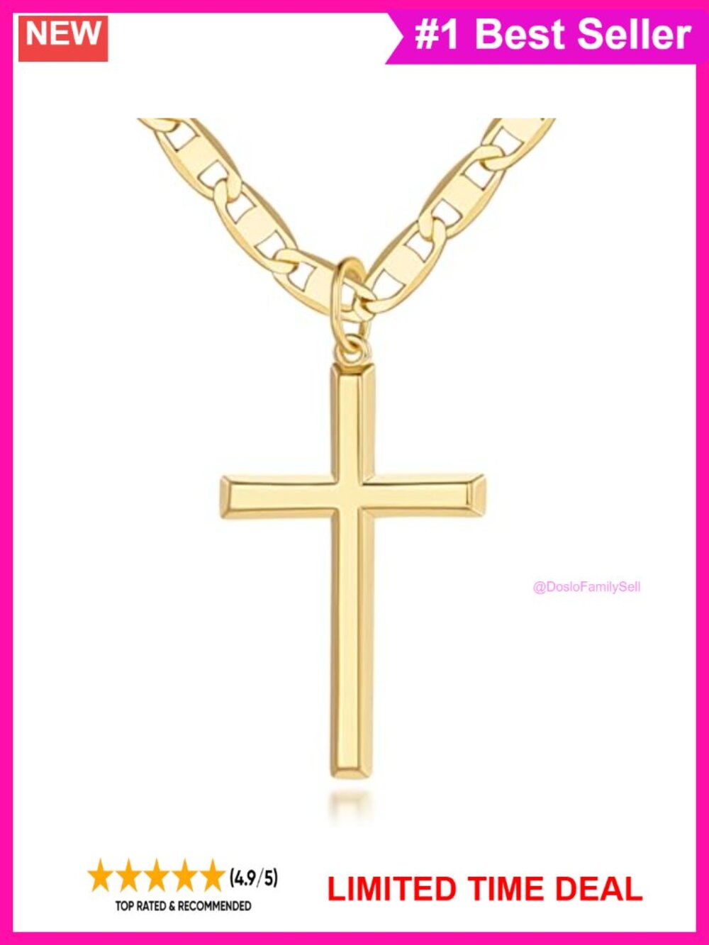 Gold Plated Cross Necklace Pendant for Women 19 Inch